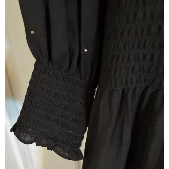 White House Black Market Long Sleeve Size M Heatset Blouson Black Dress NWT - Picture 3 of 7